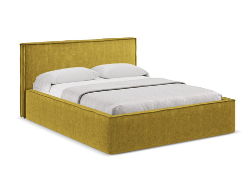 Makamii 200 x 140 cm Pat rabatabil cu lada depozitare, tapitat cu stofa boucle, Anani C9 Mustariu