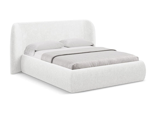 Makamii 200 x 140 cm Pat rabatabil cu lada depozitare, tapitat cu stofa boucle, Hauke C1 Alb