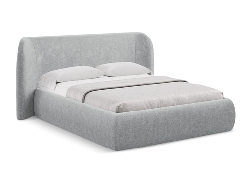 Makamii 200 x 140 cm Pat rabatabil cu lada depozitare, tapitat cu stofa boucle, Hauke C2 Argintiu