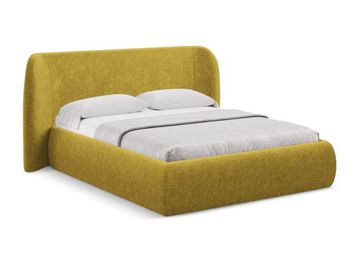 Makamii 200 x 140 cm Pat rabatabil cu lada depozitare, tapitat cu stofa boucle, Hauke C9 Mustariu