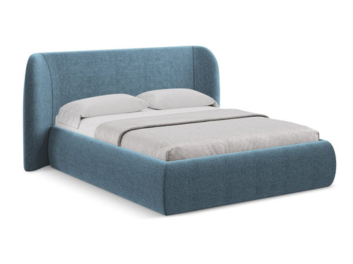 Makamii 200 x 140 cm Pat rabatabil cu lada depozitare, tapitat cu stofa, Hauke C11 Albastru Denim