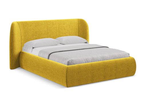 Makamii 200 x 140 cm Pat rabatabil cu lada depozitare, tapitat cu stofa, Hauke C19 Mustariu