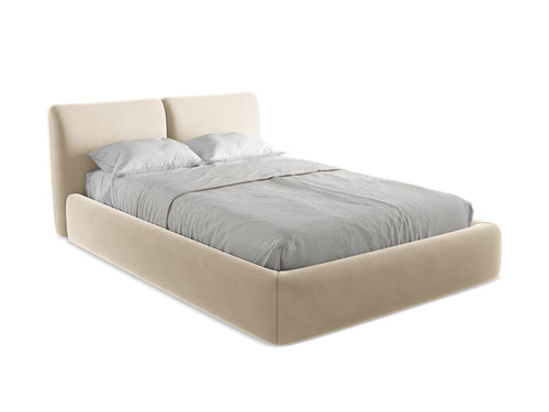 Makamii 200 x 140 cm Pat rabatabil cu lada depozitare, tapitat cu stofa, Hoku Velvet C20 Bej Deschis