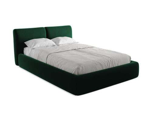 Makamii 200 x 140 cm Pat rabatabil cu lada depozitare, tapitat cu stofa, Hoku Velvet C24 Verde Inchis