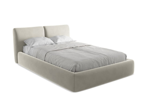 Makamii 200 x 140 cm Pat rabatabil cu lada depozitare, tapitat cu stofa, Hoku Velvet C6 Gri Deschis