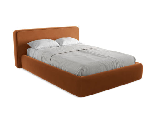 Makamii 200 x 140 cm Pat rabatabil cu lada depozitare, tapitat cu stofa, Kiana Velvet C12 Caramiziu