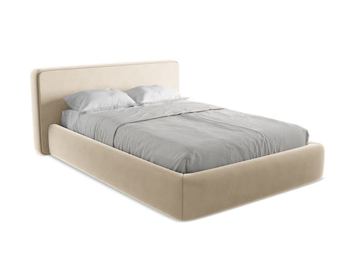 Makamii 200 x 140 cm Pat rabatabil cu lada depozitare, tapitat cu stofa, Kiana Velvet C20 Bej Deschis