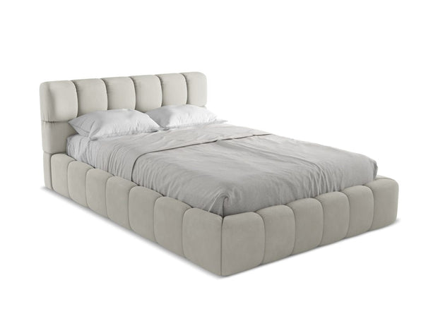 Makamii 200 x 140 cm Pat rabatabil cu lada depozitare, tapitat cu stofa, Nalu C25 Bej