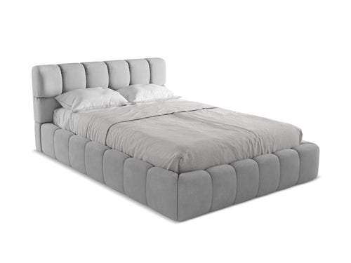 Makamii 200 x 140 cm Pat rabatabil cu lada depozitare, tapitat cu stofa, Nalu C5 Gri Deschis