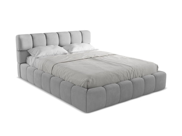 Makamii 200 x 160 cm Pat rabatabil cu lada depozitare, tapitat cu stofa, Nalu C5 Gri Deschis