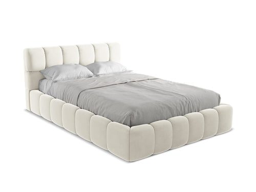 Makamii 200 x 140 cm Pat rabatabil cu lada depozitare, tapitat cu stofa, Nalu Velvet C1 Bej Deschis