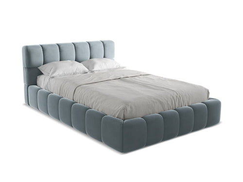 Makamii 200 x 140 cm Pat rabatabil cu lada depozitare, tapitat cu stofa, Nalu Velvet C15 Albastru Deschis