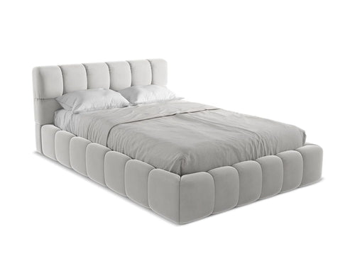 Makamii 200 x 140 cm Pat rabatabil cu lada depozitare, tapitat cu stofa, Nalu Velvet C18 Argintiu