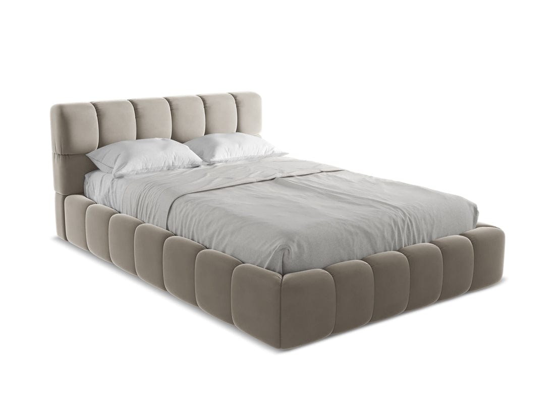 Makamii 200 x 140 cm Pat rabatabil cu lada depozitare, tapitat cu stofa, Nalu Velvet C3 Cappuccino