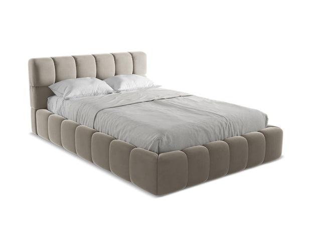 Makamii 200 x 140 cm Pat rabatabil cu lada depozitare, tapitat cu stofa, Nalu Velvet C3 Cappuccino