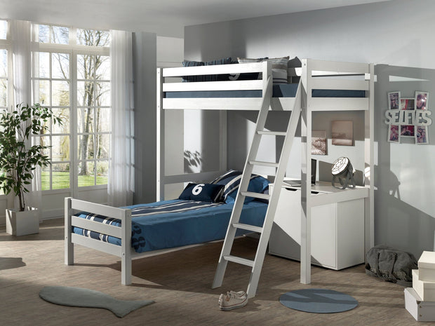 Pat supraetajat din lemn, cu cabinet, pentru copii, Pino Mezzanine Alb