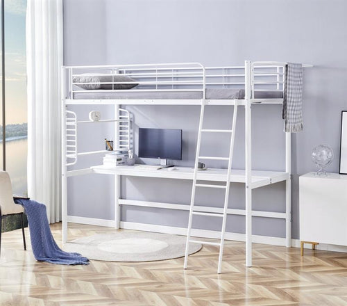 Halmar 200 x 90 cm Pat supraetajat din metal, cu birou incorporat pentru copii Dolcis Alb, 200 x 90 cm