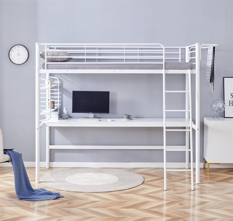 Halmar 200 x 90 cm Pat supraetajat din metal, cu birou incorporat pentru copii Dolcis Alb, 200 x 90 cm