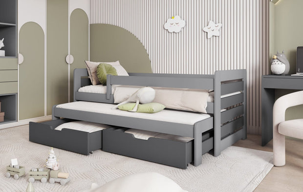 Pat suprapus din lemn de pin, cu 2 sertare pentru copii Tomasz II, 200 x 90 cm (1)