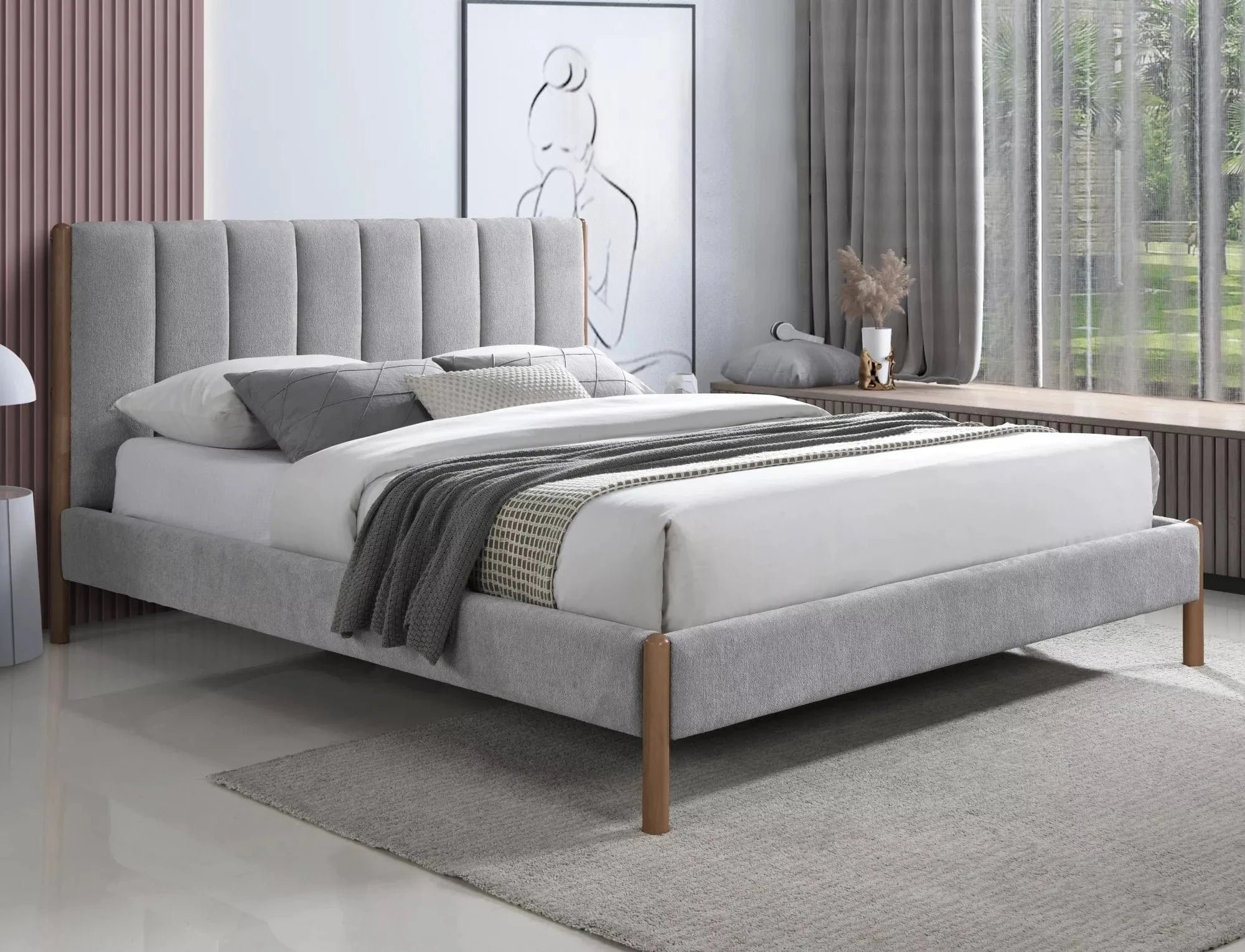 Signal 200 x 160 cm Pat tapitat cu stofa, Belmont Raven Gri Deschis