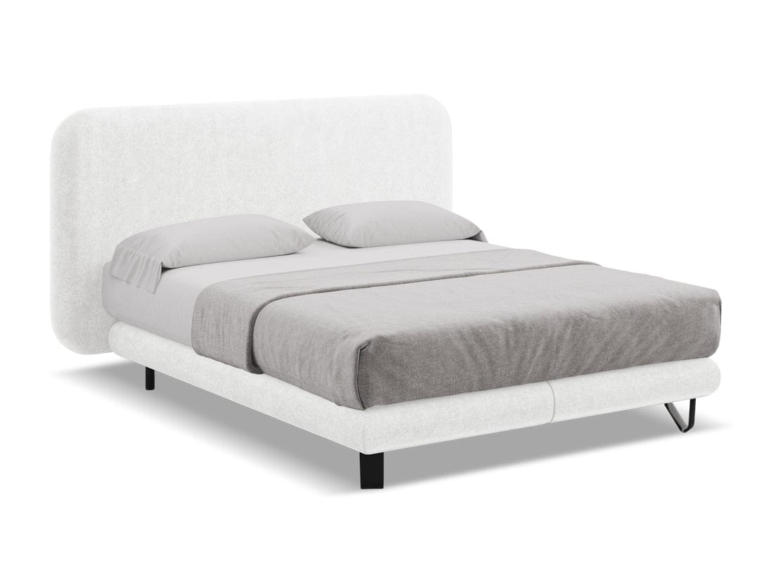 Makamii 200 x 140 cm Pat tapitat cu stofa boucle, saltea inclusa, Ilima C1 Alb