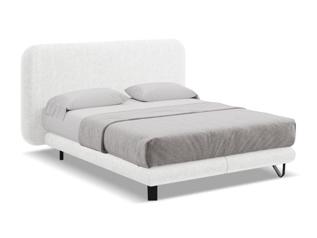 Makamii 200 x 140 cm Pat tapitat cu stofa boucle, saltea inclusa, Ilima C1 Alb