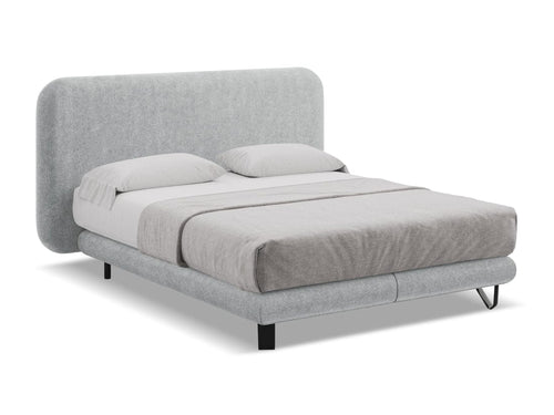 Makamii 200 x 140 cm Pat tapitat cu stofa boucle, saltea inclusa, Ilima C2 Argintiu