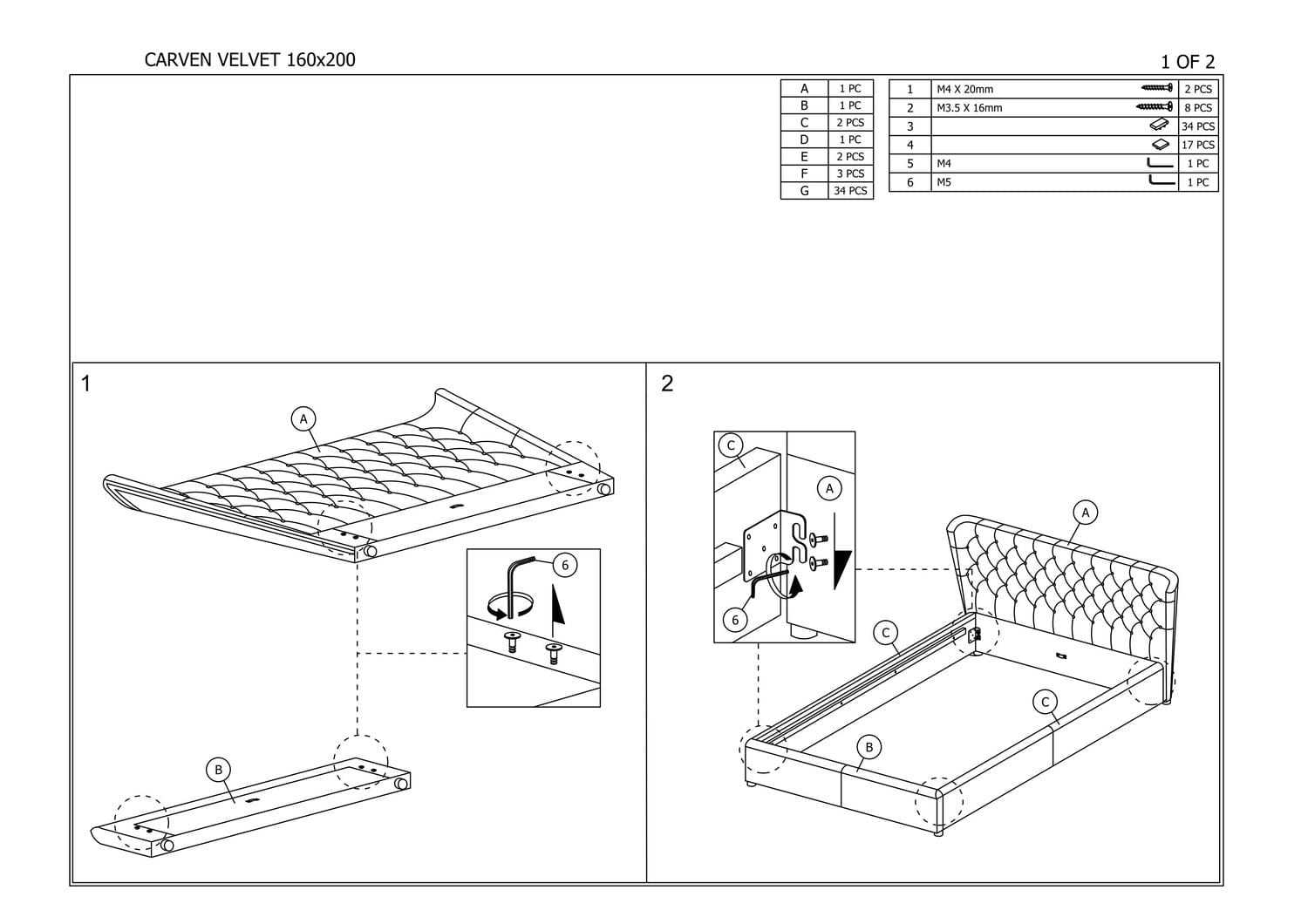 Pat tapitat cu stofa, Carrillo Velvet Gri, 200 x 160 cm (1)