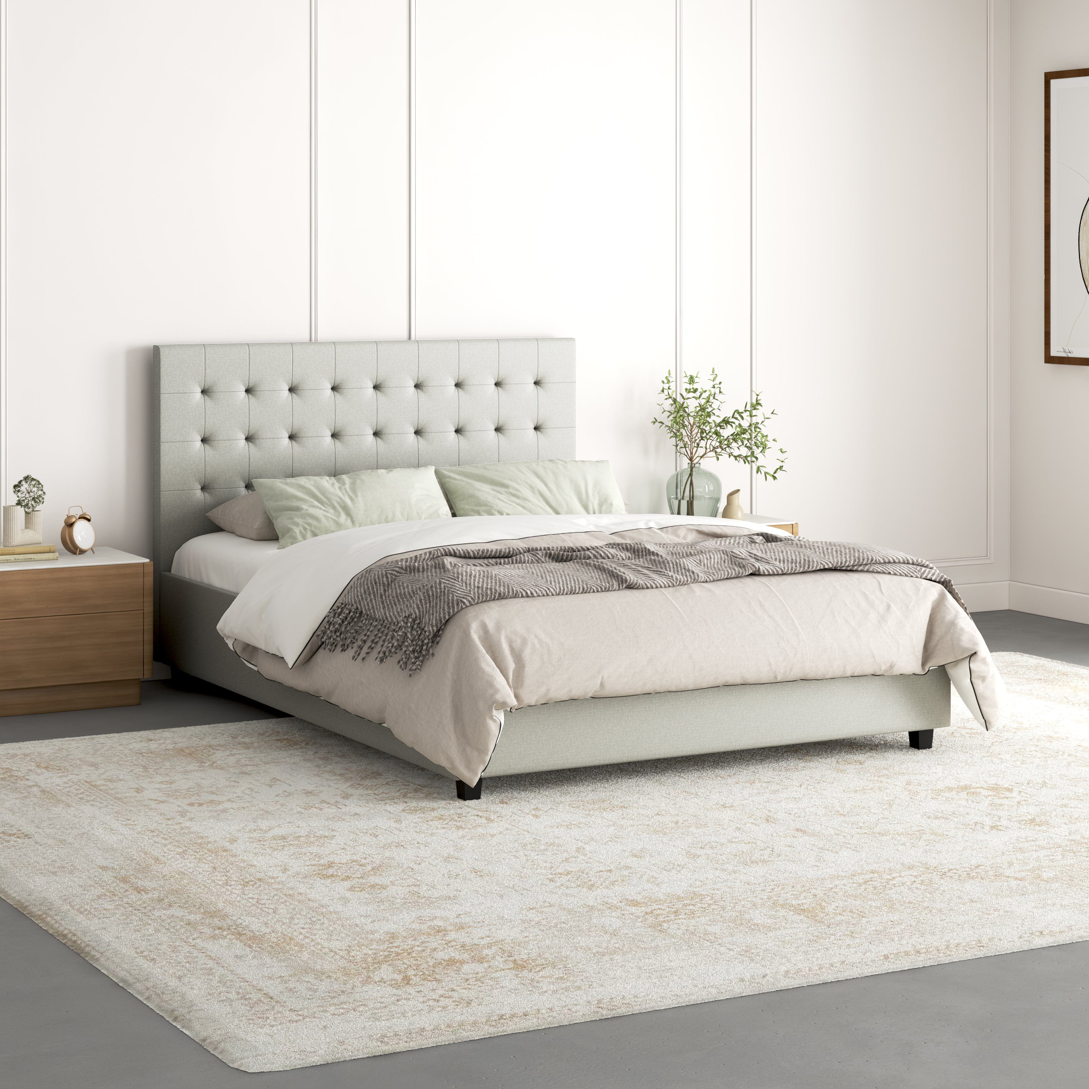 Dorel Home Pat tapitat cu stofa Gri Emily