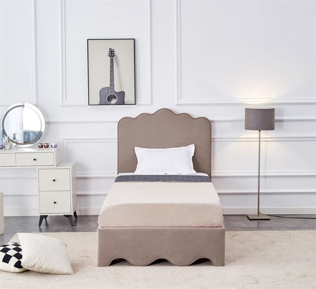 Halmar 200 x 90 cm Pat tapitat cu stofa, Orsola Velvet Bej Inchis