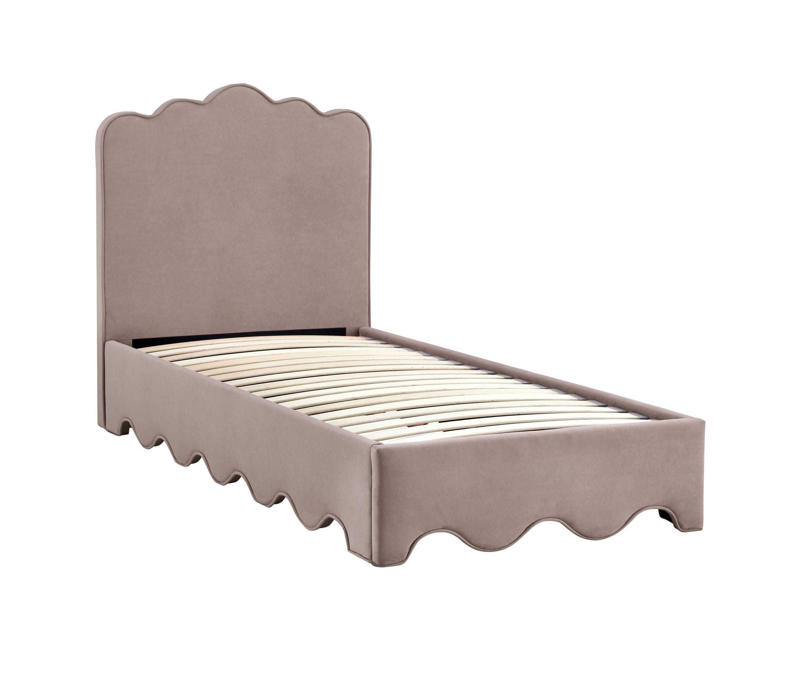 Halmar 200 x 90 cm Pat tapitat cu stofa, Orsola Velvet Bej Inchis