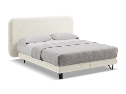 Makamii 200 x 140 cm Pat tapitat cu stofa, saltea inclusa, Ilima Velvet C1 Bej Deschis