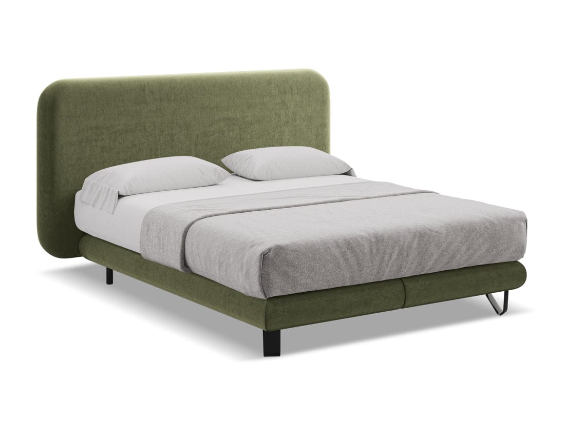 Makamii 200 x 140 cm Pat tapitat cu stofa, saltea inclusa, Ilima Velvet C11 Verde Olive