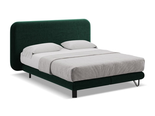 Makamii 200 x 140 cm Pat tapitat cu stofa, saltea inclusa, Ilima Velvet C12 Verde Inchis