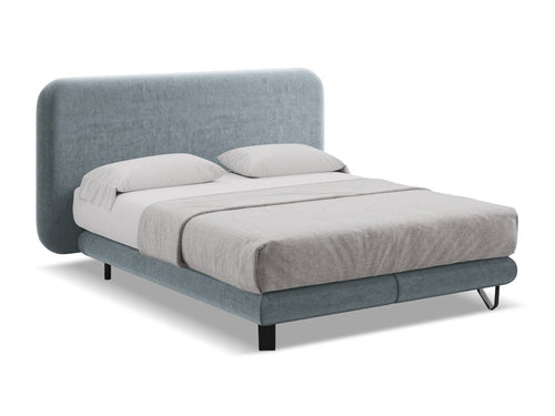 Makamii 200 x 140 cm Pat tapitat cu stofa, saltea inclusa, Ilima Velvet C15 Albastru Deschis