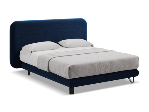 Makamii 200 x 140 cm Pat tapitat cu stofa, saltea inclusa, Ilima Velvet C16 Albastru Royal