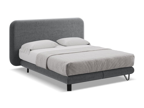 Makamii 200 x 140 cm Pat tapitat cu stofa, saltea inclusa, Ilima Velvet C21 Gri Inchis