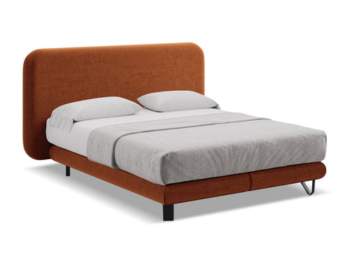 Makamii 200 x 140 cm Pat tapitat cu stofa, saltea inclusa, Ilima Velvet C24 Caramiziu