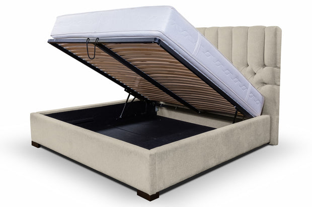 Pat tapitat cu stofa, Somiera Rabatabila cu spatiu de depozitare, Brennero Bej (7)