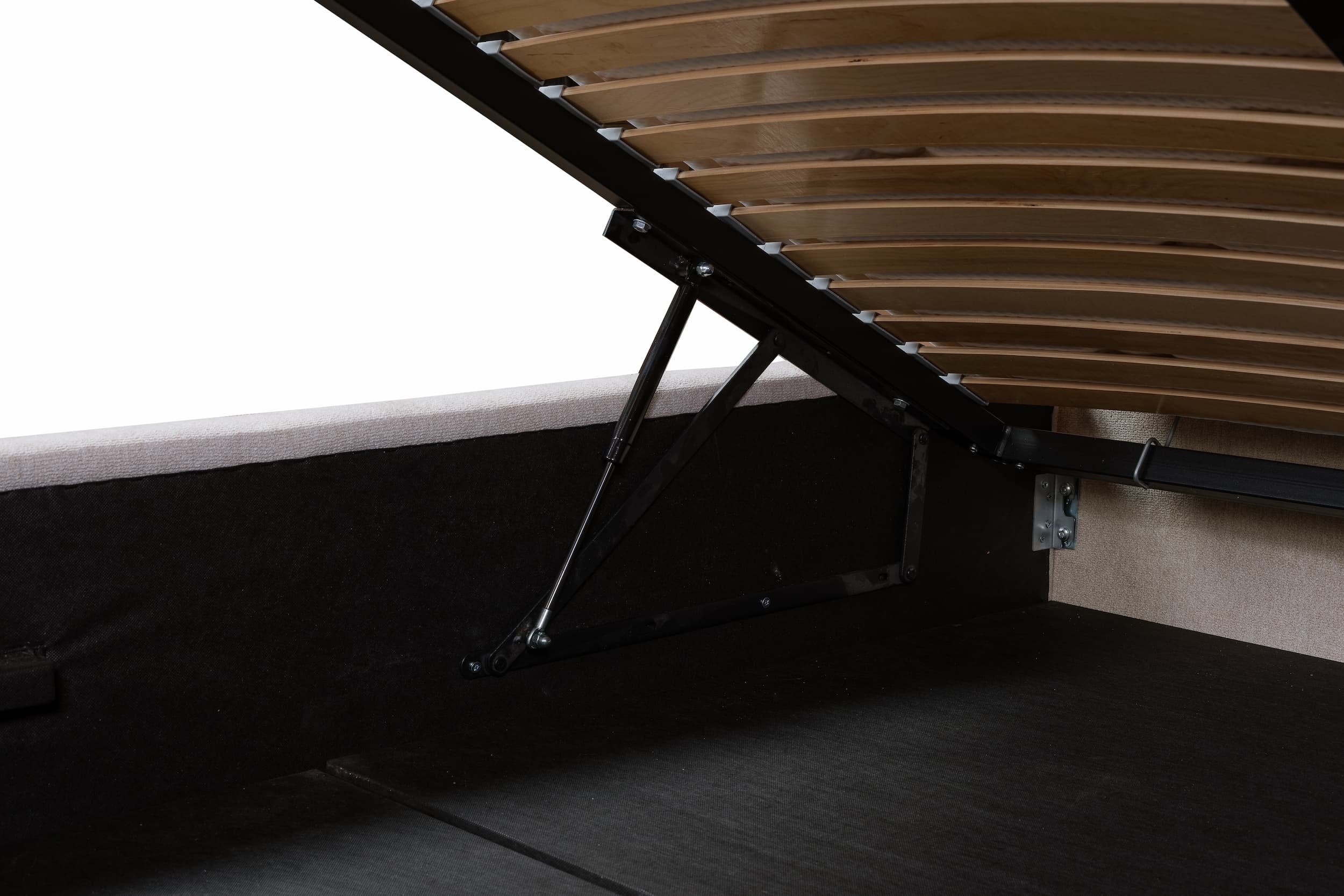 Pat tapitat cu stofa, Somiera Rabatabila cu spatiu de depozitare, Brennero Bej (8)