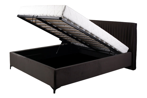 Pat tapitat cu stofa, Somiera Rabatabila cu spatiu de depozitare, Gaya Lux II Velvet Maro (1)