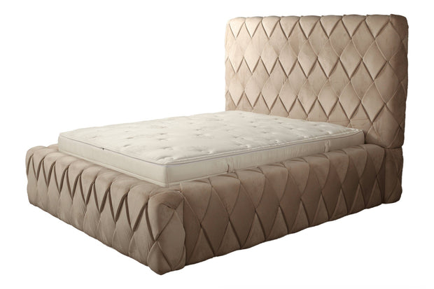 Pat tapitat cu stofa, Somiera Rabatabila cu spatiu de depozitare, Osaka Lux III Velvet Crem