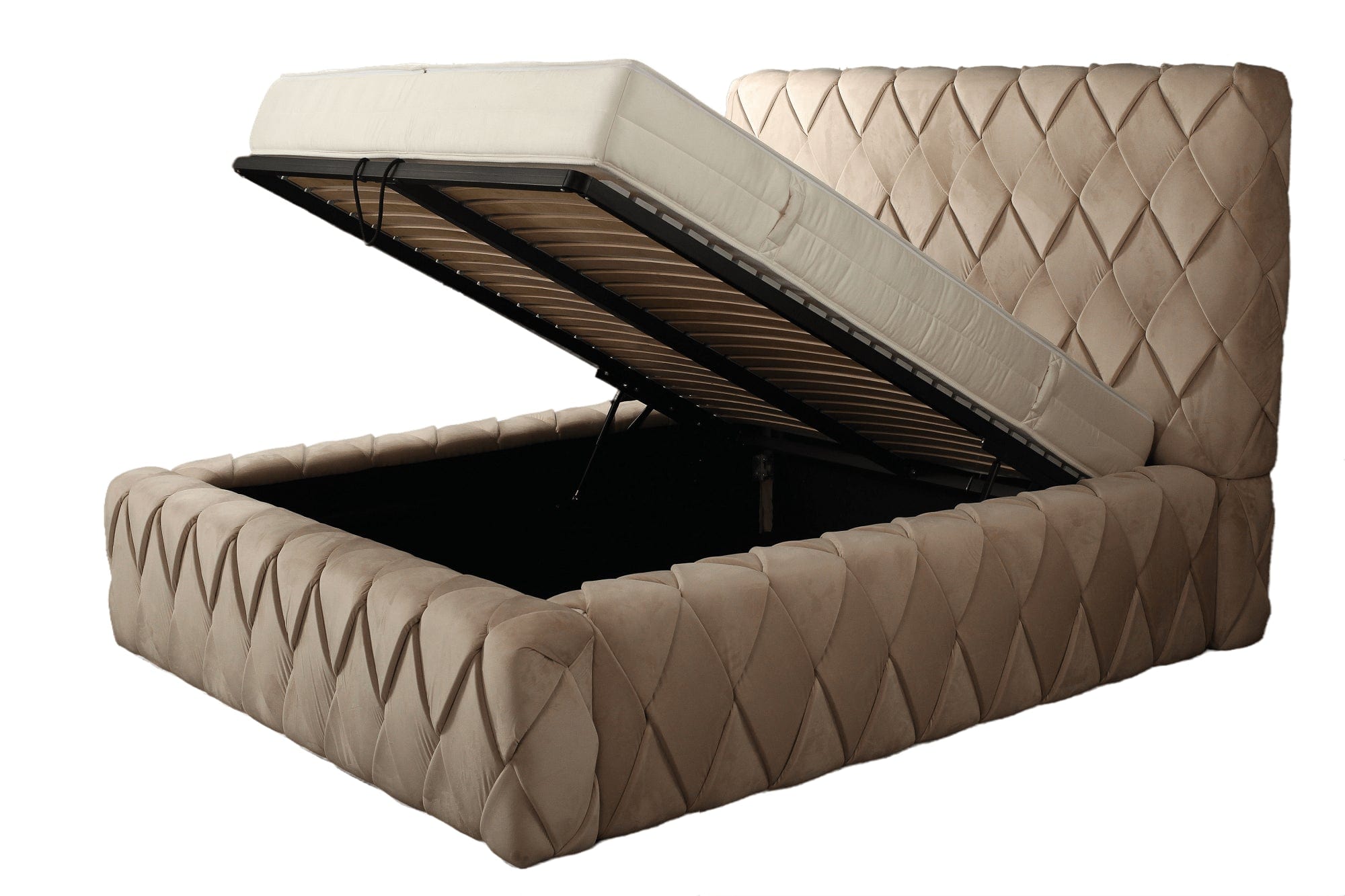 Pat tapitat cu stofa, Somiera Rabatabila cu spatiu de depozitare, Osaka Lux III Velvet Crem (1)