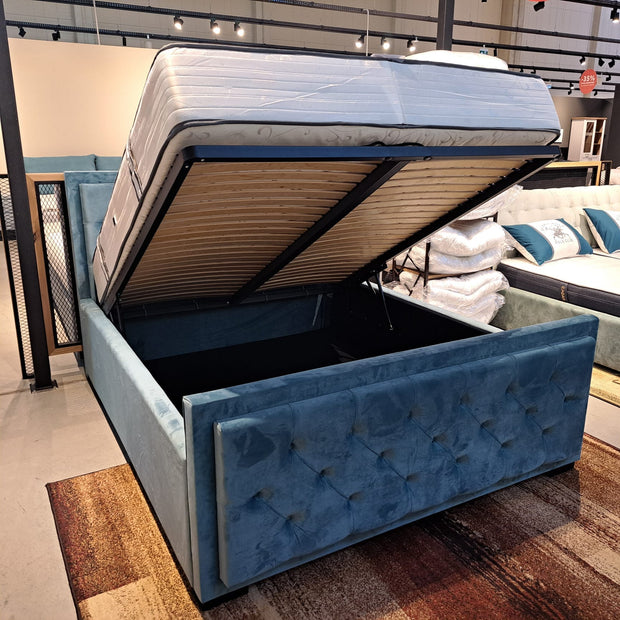 Pat tapitat cu stofa, Somiera Rabatabila cu spatiu de depozitare, Sofia Velvet Teal (1)