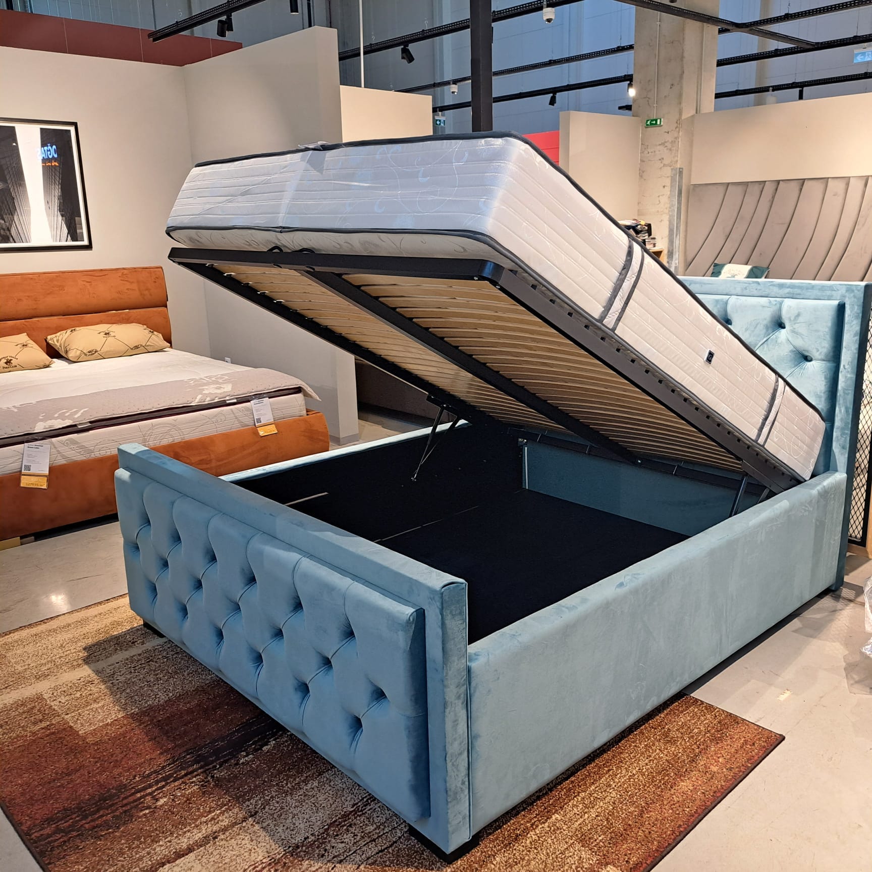 Pat tapitat cu stofa, Somiera Rabatabila cu spatiu de depozitare, Sofia Velvet Teal (2)