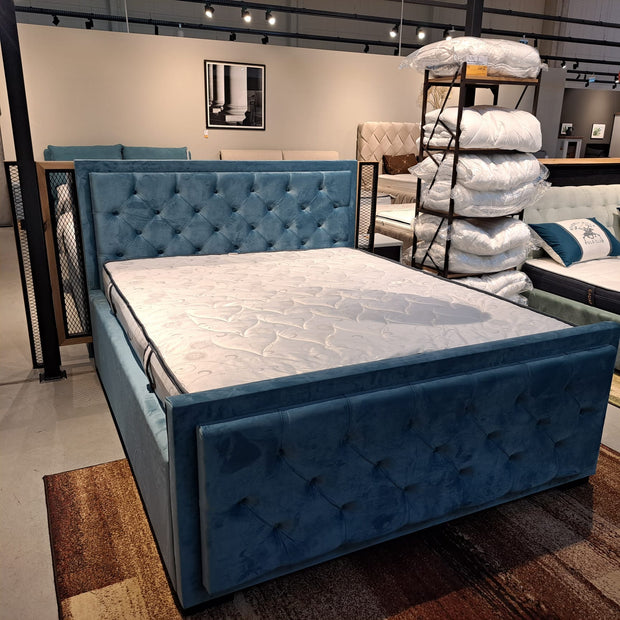 Pat tapitat cu stofa, Somiera Rabatabila cu spatiu de depozitare, Sofia Velvet Teal (3)