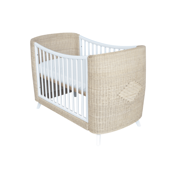 Theo Bebe Patut din lemn si ratan, pentru bebe, Coquillage Alb / Natural