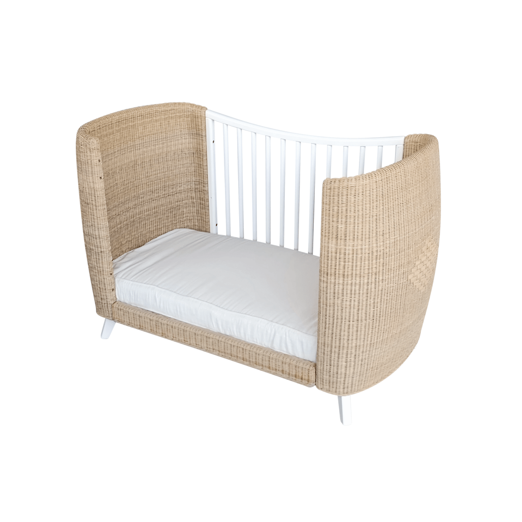 Theo Bebe Patut din lemn si ratan, pentru bebe, Coquillage Alb / Natural