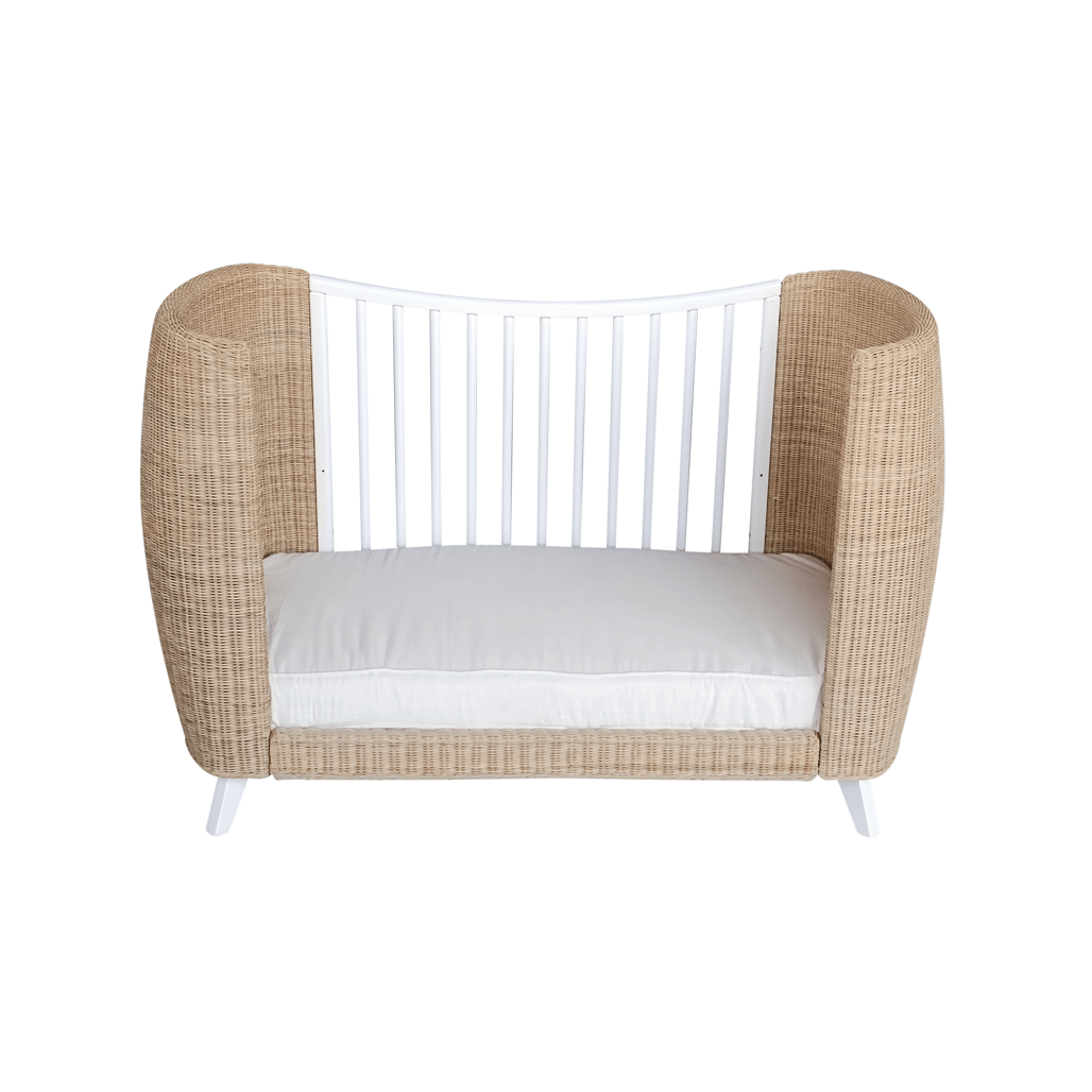 Theo Bebe Patut din lemn si ratan, pentru bebe, Coquillage Alb / Natural