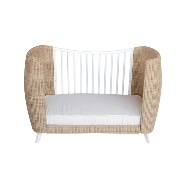 Theo Bebe Patut din lemn si ratan, pentru bebe, Coquillage Alb / Natural